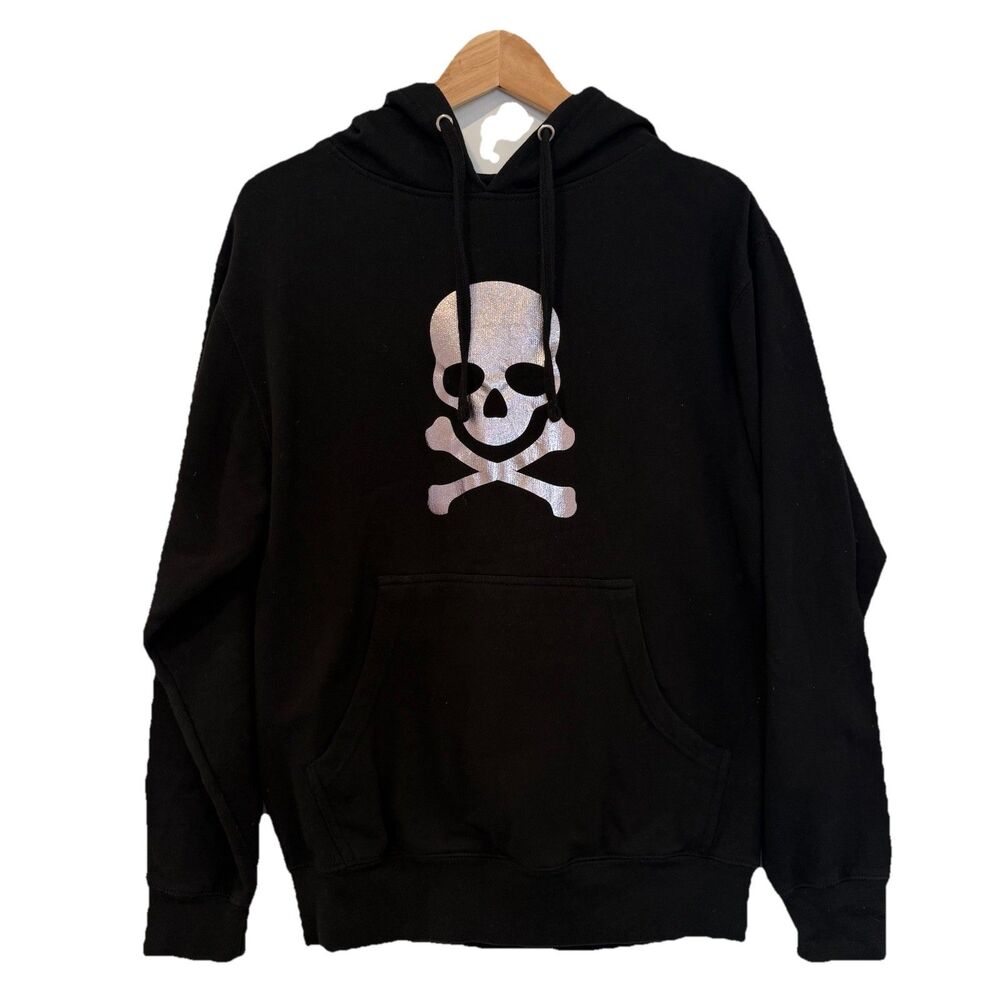 SoulCycle Hoodie Small Black Gunmetal Skull Pullover Sweatshirt Silver Unisex